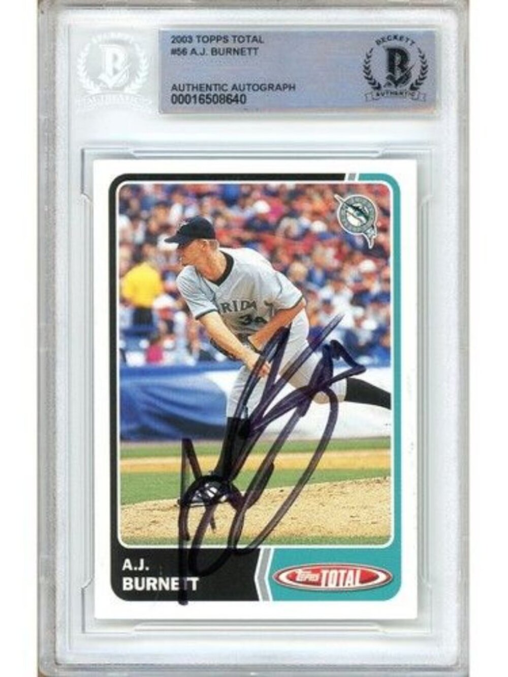 AJ Burnett Signed 2003 Topps Total #56 Marlins Baseball Card Autograph BAS Slab